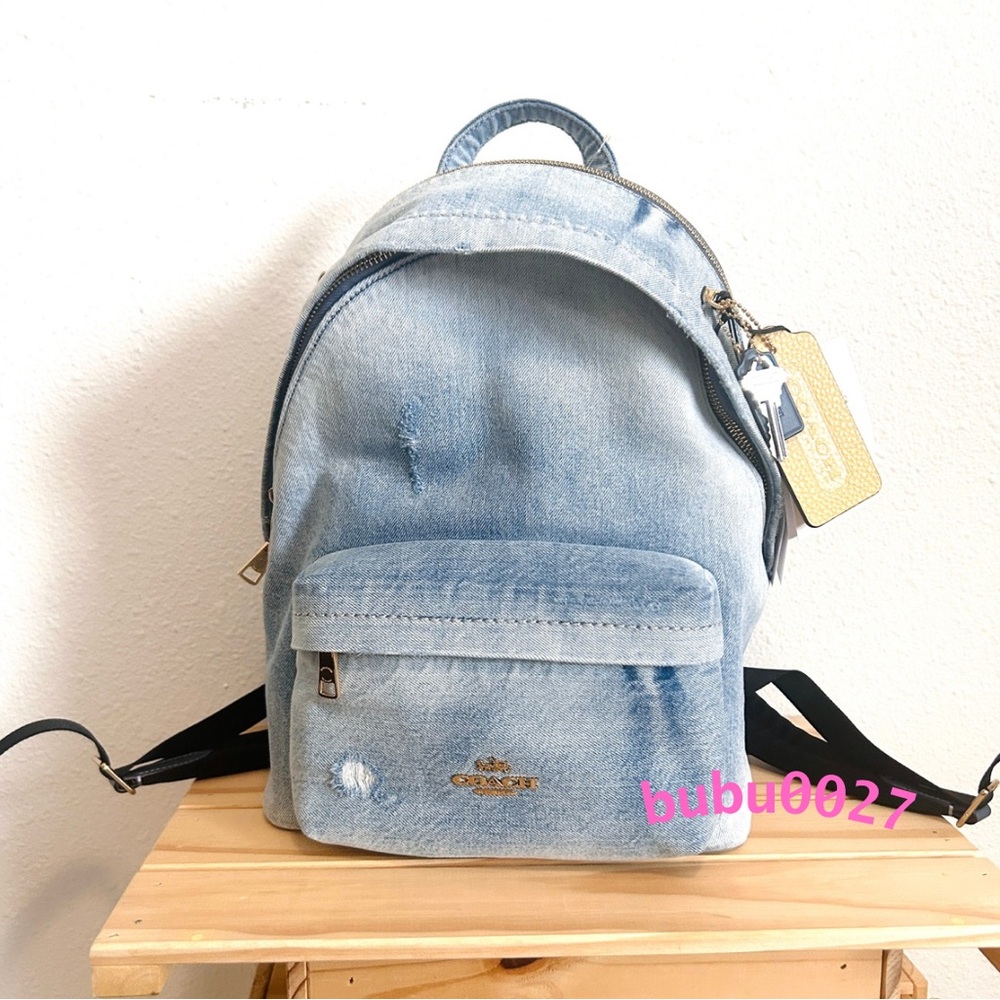 NWT💛Coach Taylor Small Backpack In Loved Denim with Charm CEF27 Fit 13" Laptop